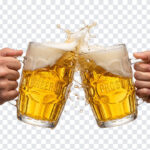 Beer Mugs Cheering Hands Transparent PNG with realistic style for celebrations, transparent background PNG.