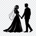 Bride And Groom Holding Hands Silhouette PNG, elegant silhouette for wedding designs, transparent background PNG.