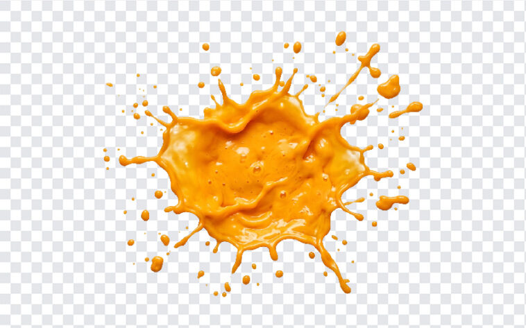 Cheddar Cheese Splash Transparent PNG with dynamic splash effect for food design projects, transparent background PNG.