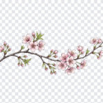 Cherry Blossom Branch Pink Transparent PNG with delicate flowers, ideal for spring designs, transparent background PNG.