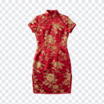 Chinese Silk Qipao Dress Red Transparent PNG with intricate floral design, traditional attire, transparent background PNG.