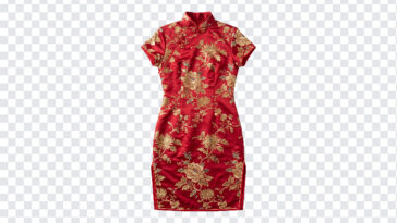 Chinese Silk Qipao Dress Red Transparent PNG with intricate floral design, traditional attire, transparent background PNG.