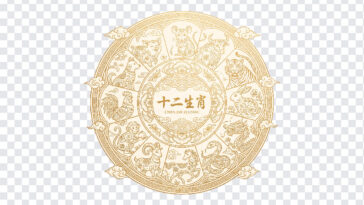 Chinese Zodiac Twelve Animals Circle Transparent PNG featuring intricate gold design, ideal for cultural projects and educational materials, transparent background PNG.