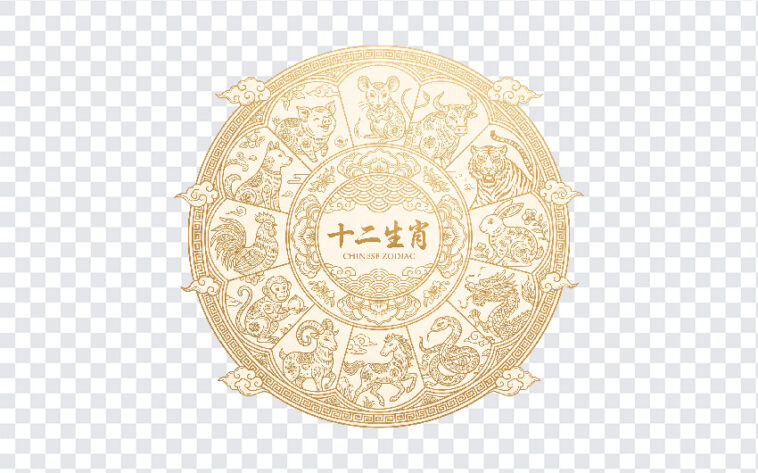 Chinese Zodiac Twelve Animals Circle Transparent PNG featuring intricate gold design, ideal for cultural projects and educational materials, transparent background PNG.