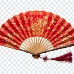 Folding Fan Red Gold Pattern Transparent PNG with intricate design, ideal for digital art and design projects, transparent background PNG.