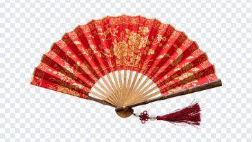 Folding Fan Red Gold Pattern Transparent PNG with intricate design, ideal for digital art and design projects, transparent background PNG.