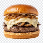 Gourmet Truffle Mushroom Swiss Burger Transparent PNG featuring a delicious burger with a transparent background PNG.