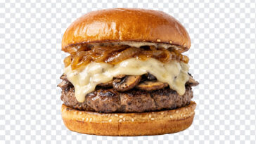 Gourmet Truffle Mushroom Swiss Burger Transparent PNG featuring a delicious burger with a transparent background PNG.