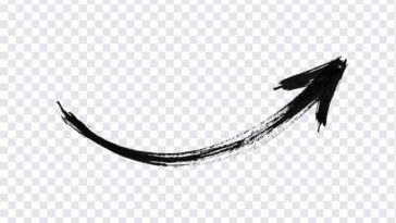Hand Drawn Arrow Curved Sketch Transparent PNG with artistic brush style for design projects, transparent background PNG.