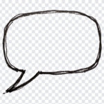 Hand Drawn Speech Bubble Sketch Transparent PNG with rough outline for comics and design, transparent background PNG.