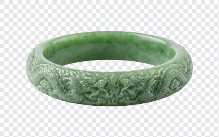 Jade Dragon Bracelet Green Transparent PNG featuring intricate dragon carvings, ideal for jewelry design and digital art projects, transparent background PNG.