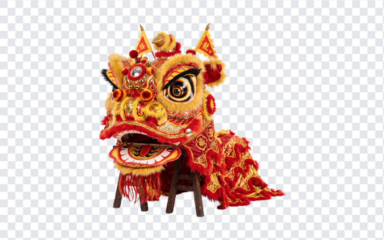 Lion Dance Head Colorful Transparent PNG with intricate design, ideal for cultural projects, transparent background PNG.