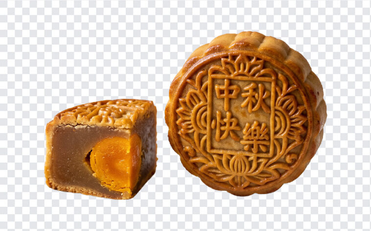 Mid Autumn Mooncake Sliced Transparent PNG showing detailed design and filling, perfect for festive designs and culinary projects with a transparent background PNG.