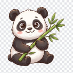 Panda Holding Bamboo Cute Transparent PNG in cartoon style, ideal for digital projects, transparent background PNG.