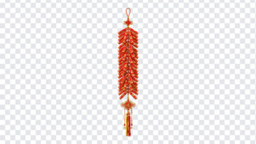 Red Firecrackers String Gold Transparent PNG with intricate design for festive decorations, transparent background PNG.