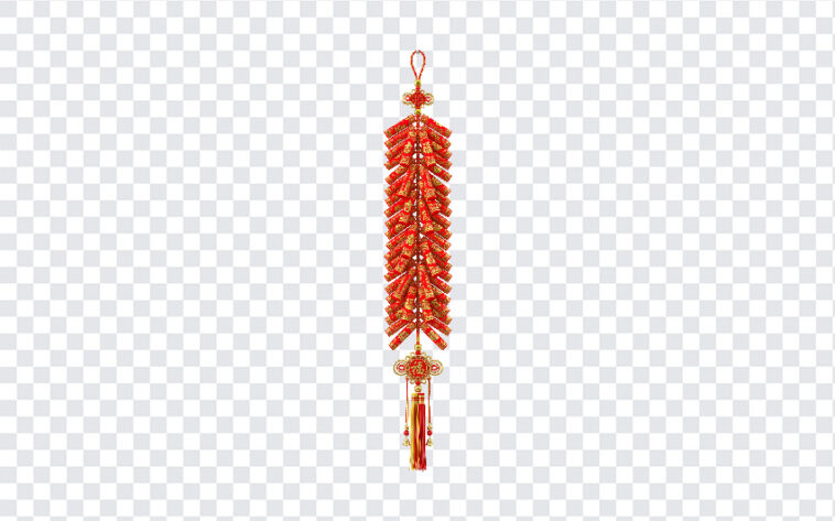 Red Firecrackers String Gold Transparent PNG with intricate design for festive decorations, transparent background PNG.