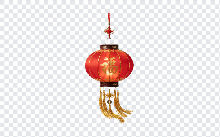 Red Lantern Chinese New Year Transparent PNG with intricate design, festive decoration, transparent background PNG.