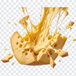 Swiss Cheese Block Breaking Bursting Stretchy Transparent PNG with dynamic explosion effect, ideal for culinary designs and food blogs, transparent background PNG.
