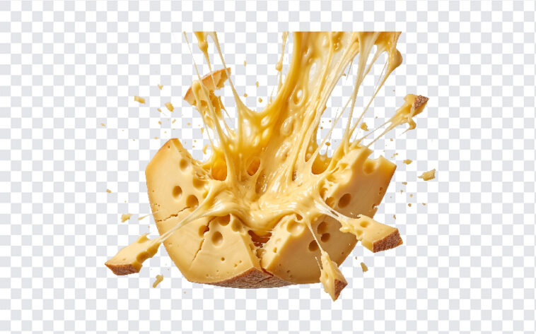 Swiss Cheese Block Breaking Bursting Stretchy Transparent PNG with dynamic explosion effect, ideal for culinary designs and food blogs, transparent background PNG.