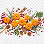 Thanksgiving Ingredients Transparent PNG featuring pumpkins, spices, and berries on a transparent background PNG.