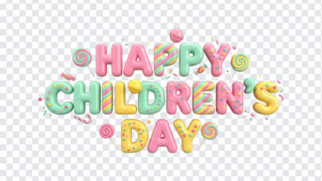 3D Candy Text Happy Childrens Day Transparent PNG with colorful design for celebrations, transparent background PNG.