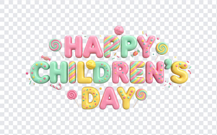 3D Candy Text Happy Childrens Day Transparent PNG with colorful design for celebrations, transparent background PNG.
