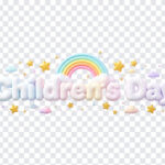 3D Puffy Cloud Letters Childrens Day Transparent PNG with colorful design and stars, ideal for festive projects and digital art with a transparent background PNG.