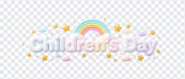 3D Puffy Cloud Letters Childrens Day Transparent PNG with colorful design and stars, ideal for festive projects and digital art with a transparent background PNG.