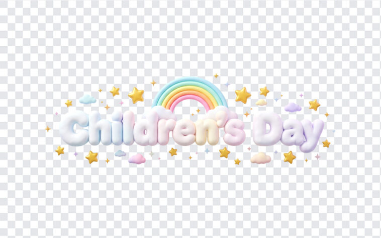 3D Puffy Cloud Letters Childrens Day Transparent PNG with colorful design and stars, ideal for festive projects and digital art with a transparent background PNG.