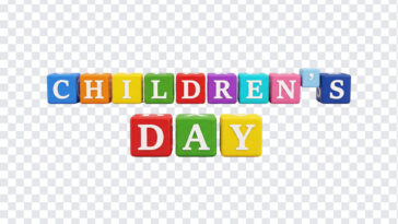 3D Toy Blocks Childrens Day Text Transparent PNG featuring colorful blocks, ideal for celebrations, transparent background PNG.