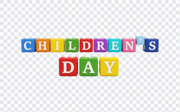 3D Toy Blocks Childrens Day Text Transparent PNG featuring colorful blocks, ideal for celebrations, transparent background PNG.