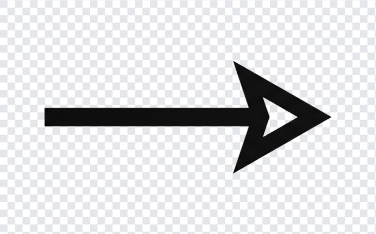 Black Arrow PNG in bold design, ideal for navigation icons, transparent background PNG.