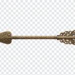 Brass Arrow PNG with intricate design, ideal for digital art and design projects, transparent background PNG.