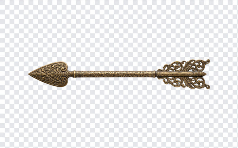 Brass Arrow PNG with intricate design, ideal for digital art and design projects, transparent background PNG.