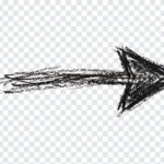 Hand Drawn Charcoal Arrow PNG with sketchy style for design projects, transparent background PNG.