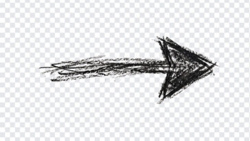 Hand Drawn Charcoal Arrow PNG with sketchy style for design projects, transparent background PNG.