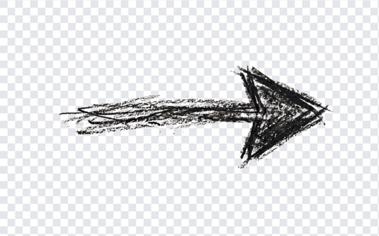 Hand Drawn Charcoal Arrow PNG with sketchy style for design projects, transparent background PNG.