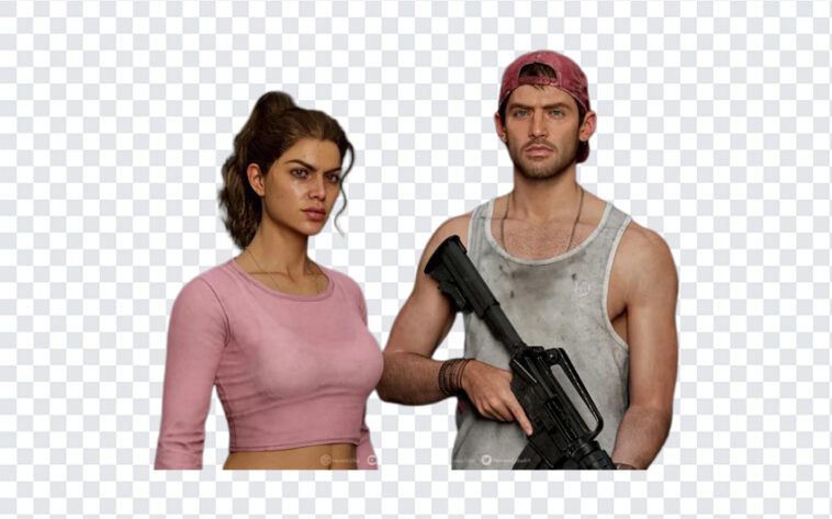 Jason And Lucia GTA 6 Characters in realistic style, perfect for game fan art, transparent background PNG.