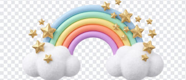 Rainbow Clouds Stars Kawaii Decoration Transparent PNG with cute design for crafts and digital art, transparent background PNG.