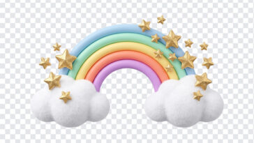 Rainbow Clouds Stars Kawaii Decoration Transparent PNG with cute design for crafts and digital art, transparent background PNG.