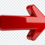 Red Arrow PNG in a 3D glossy style, ideal for presentations and graphics, transparent background PNG.