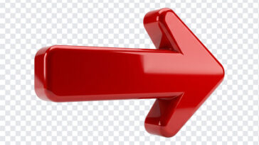 Red Arrow PNG in a 3D glossy style, ideal for presentations and graphics, transparent background PNG.