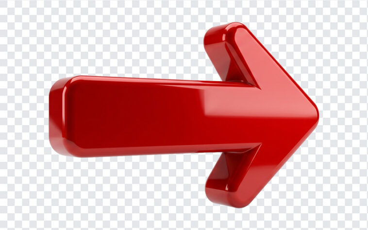 Red Arrow PNG in a 3D glossy style, ideal for presentations and graphics, transparent background PNG.