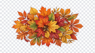 Autumn Leaf Clusters PNG featuring vibrant fall colors, ideal for seasonal designs, transparent background PNG.