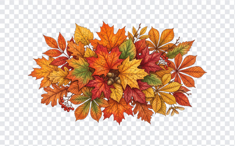 Autumn Leaf Clusters PNG featuring vibrant fall colors, ideal for seasonal designs, transparent background PNG.