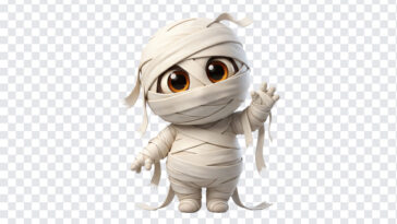 Cute Mummy White Bandages Clipart PNG on a transparent background, cartoon style.