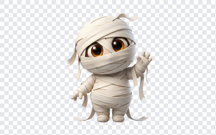 Cute Mummy White Bandages Clipart PNG on a transparent background, cartoon style.