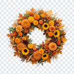 Fall Floral Wreaths PNG featuring vibrant autumn colors, perfect for seasonal designs, transparent background PNG.