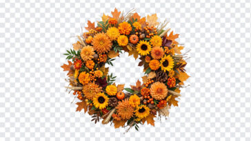 Fall Floral Wreaths PNG featuring vibrant autumn colors, perfect for seasonal designs, transparent background PNG.
