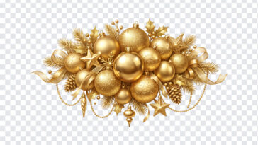 Gold Christmas Ornament Clusters PNG with festive design, ideal for holiday projects, transparent background PNG.